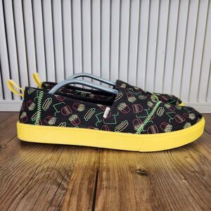 TOMS Venice Late Night Food Print Canvas Mens Size 12 Black Yellow Loafers Shoes